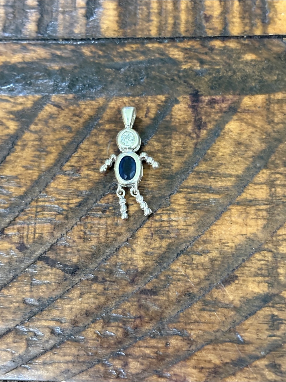 Sterling sapphire Blue Stone boy Doll Pendant Necklace Charm